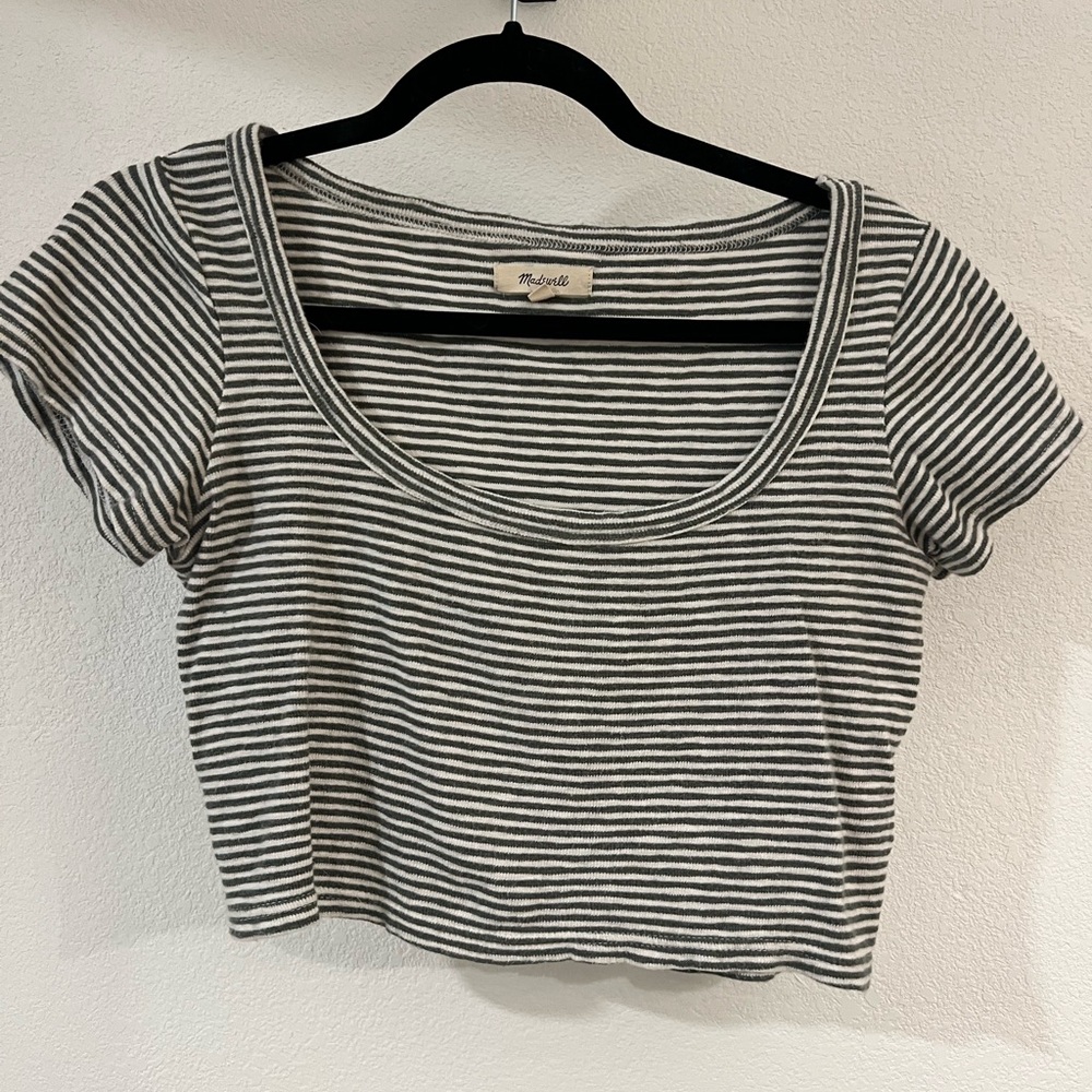 Madewell Green and White Crop Top